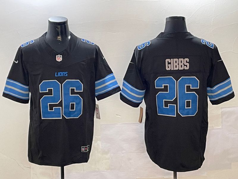 Men Detroit Lions #26 Gibbs Black three generations 2024 Nike Limited NFL Jersey style 1